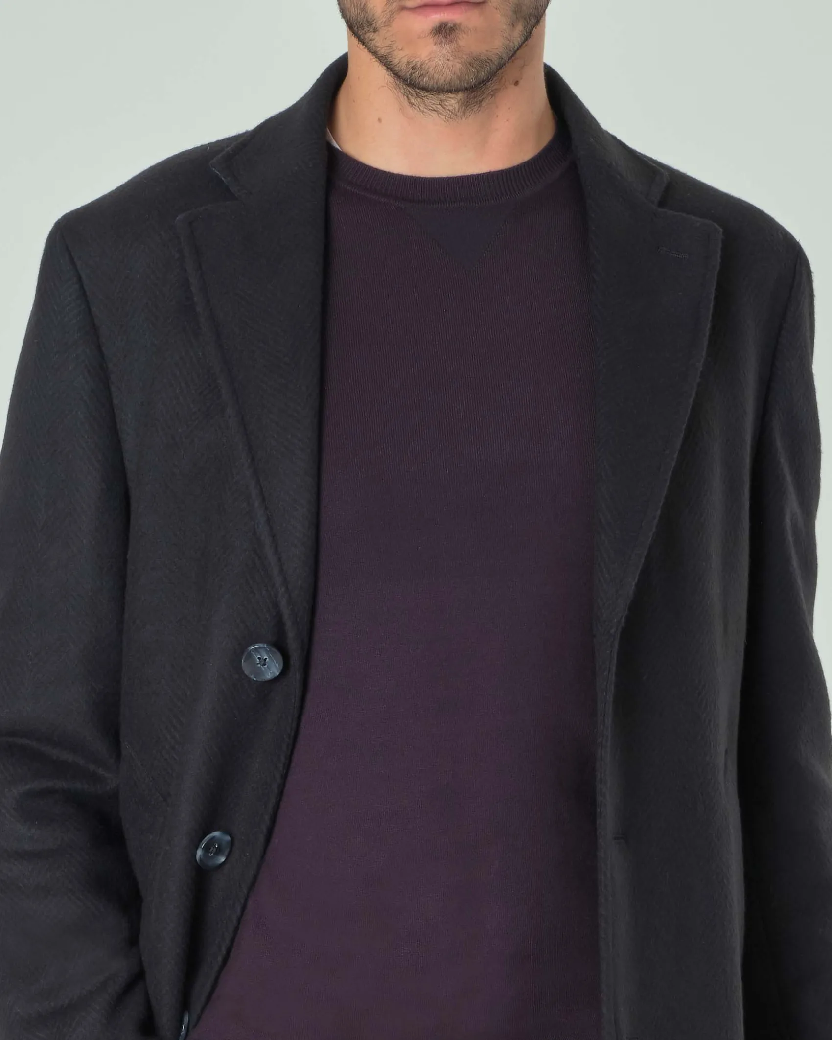 Cappotto Paul Baker blu in panno di misto lana spinata con davantino staccabile