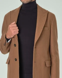 Cappotto Paul Baker cammello in panno di lana con rever a lancia