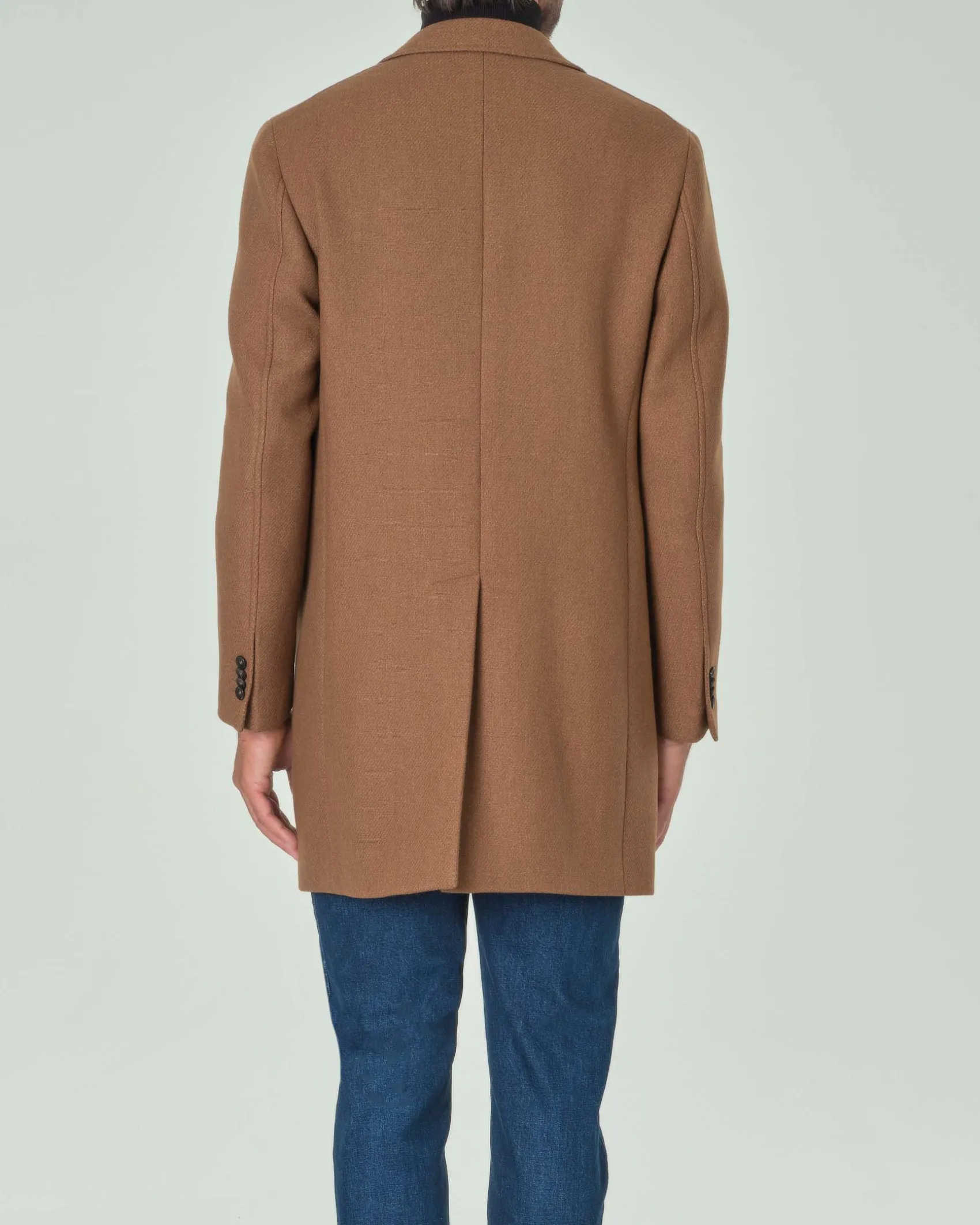 Cappotto Paul Baker cammello in panno di lana con rever a lancia