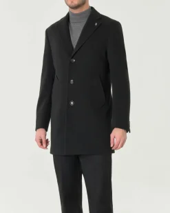 Cappotto Paul Baker monopetto nero in tessuto diagonale