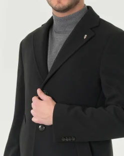 Cappotto Paul Baker monopetto nero in tessuto diagonale