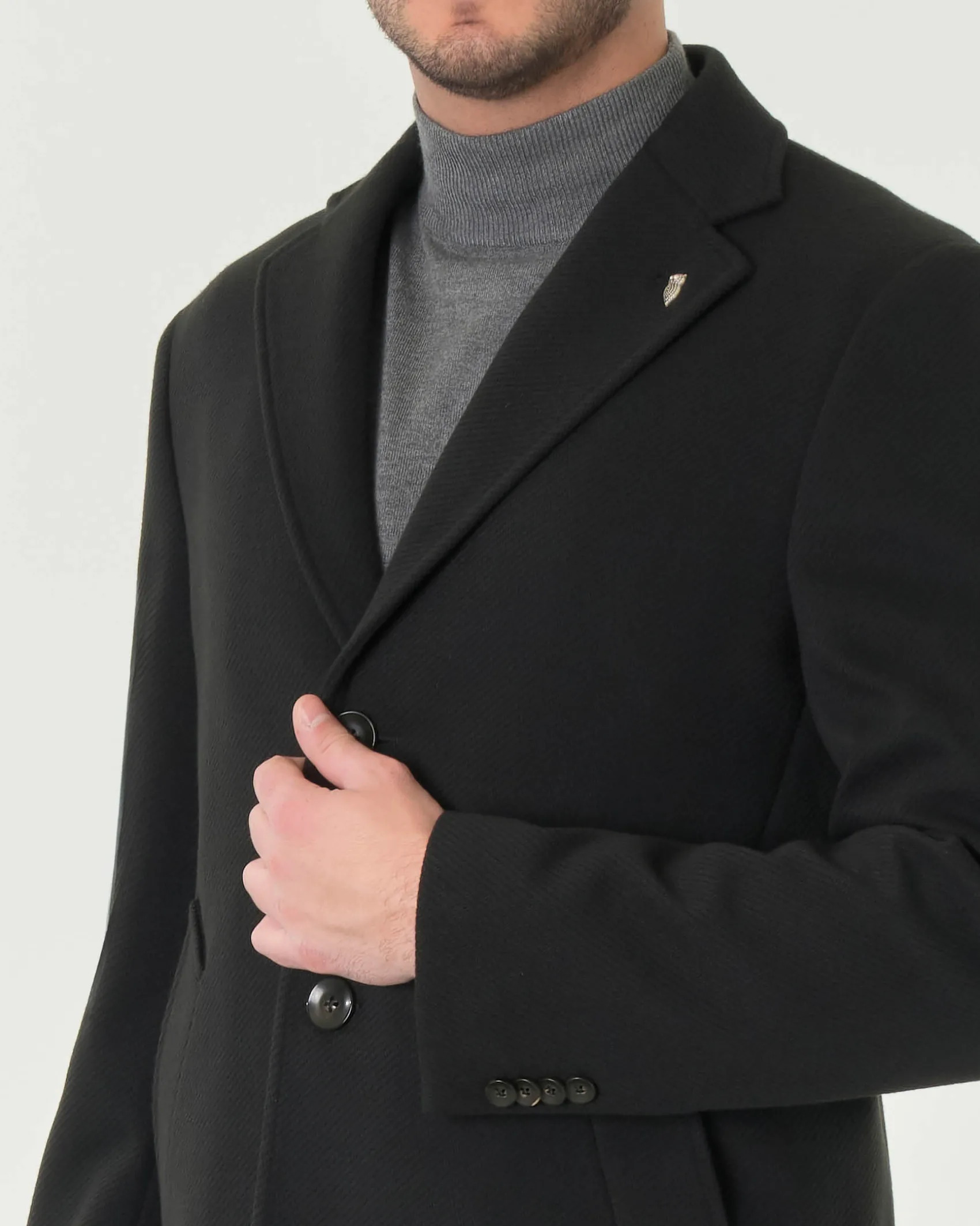 Cappotto Paul Baker monopetto nero in tessuto diagonale