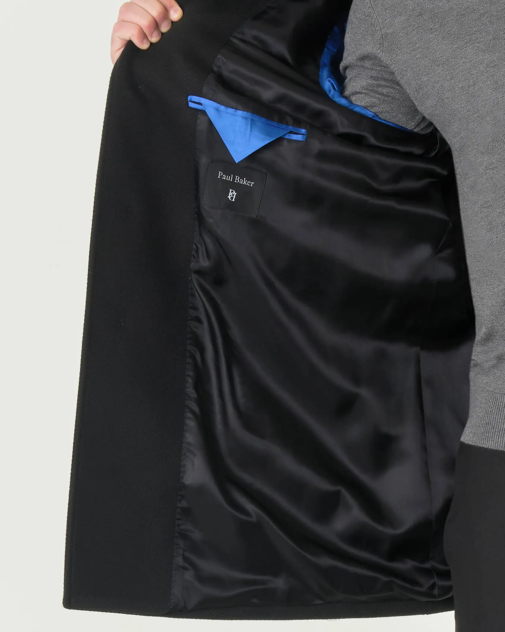 Cappotto Paul Baker monopetto nero in tessuto diagonale