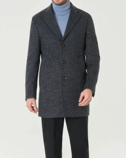 Cappotto Paul Baker monopetto grigio e nero in tessuto di misto lana armaturato a quadretti