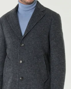 Cappotto Paul Baker monopetto grigio e nero in tessuto di misto lana armaturato a quadretti