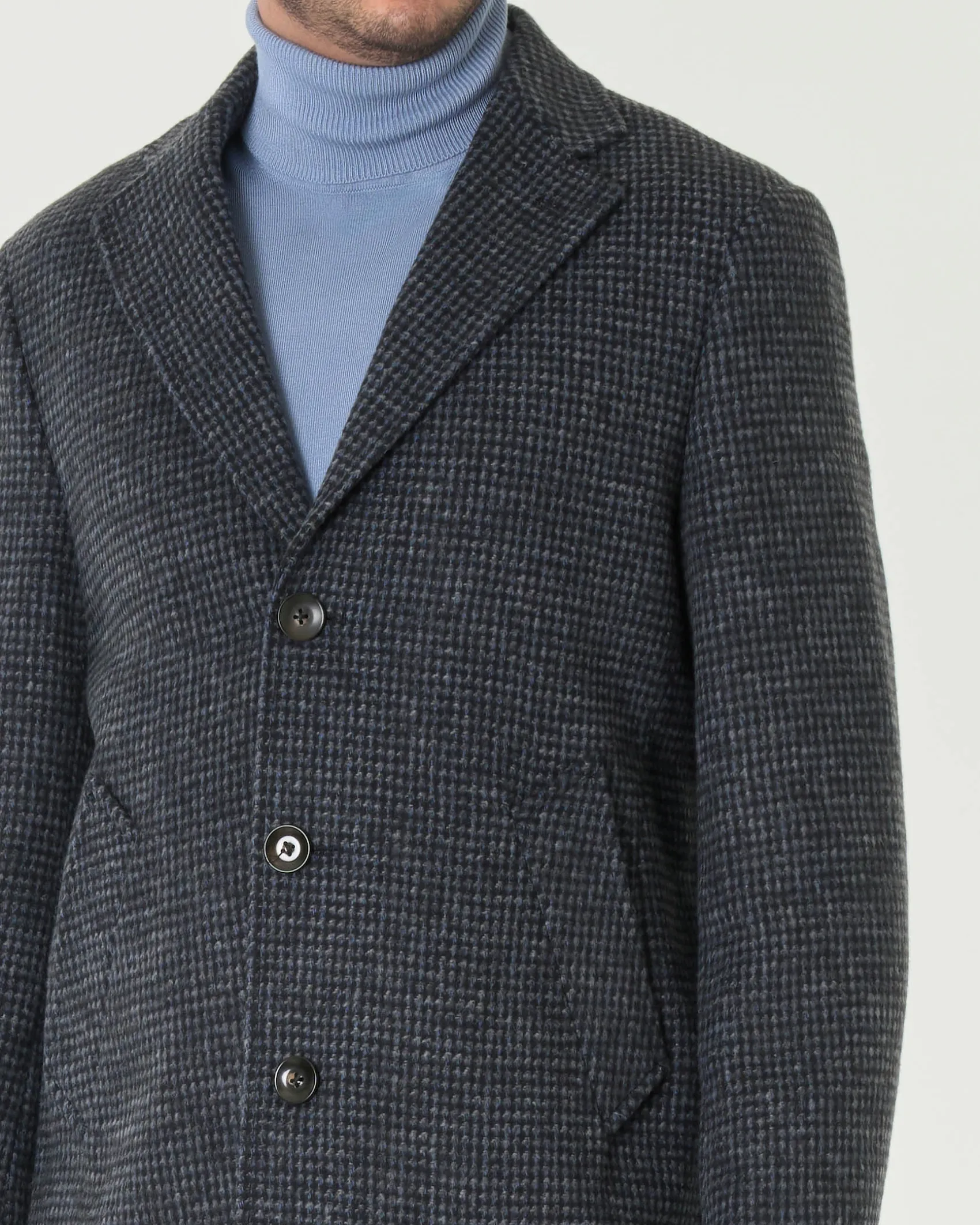 Cappotto Paul Baker monopetto grigio e nero in tessuto di misto lana armaturato a quadretti