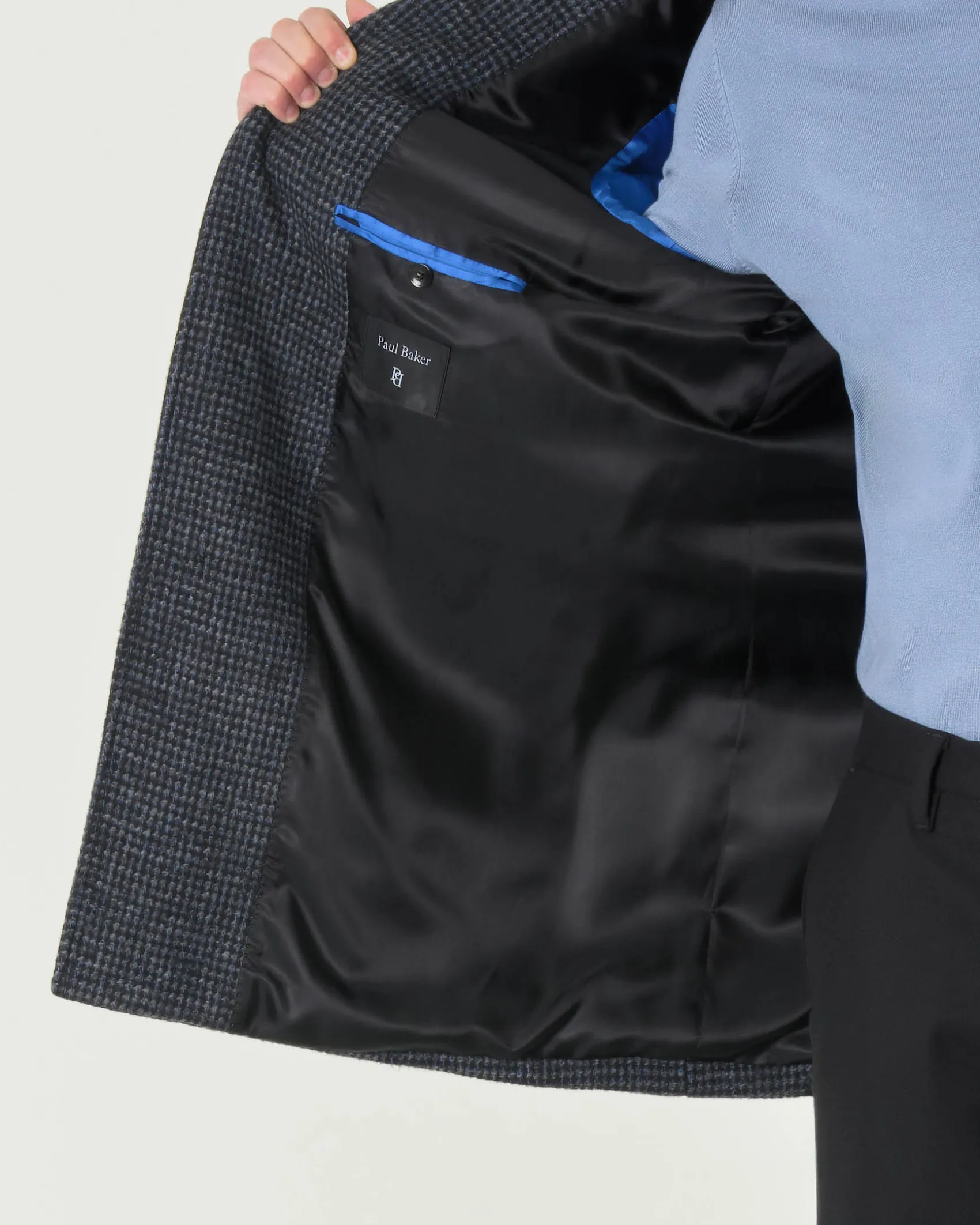 Cappotto Paul Baker monopetto grigio e nero in tessuto di misto lana armaturato a quadretti