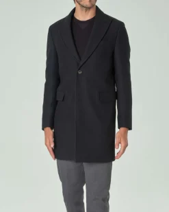 Cappotto Paul Baker nero in panno di lana con rever a lancia