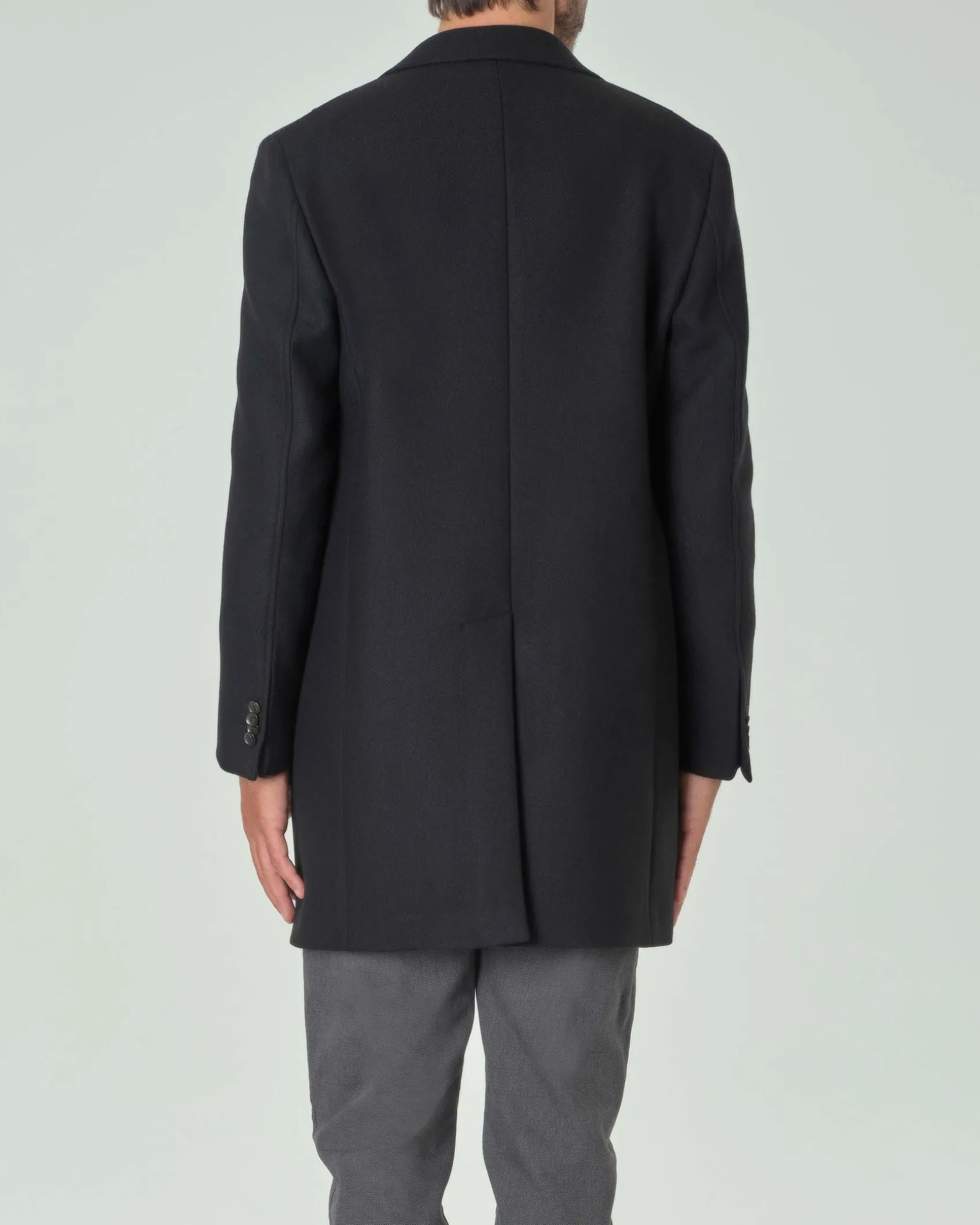Cappotto Paul Baker nero in panno di lana con rever a lancia