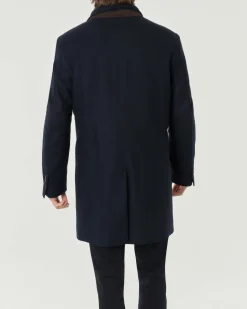 Cappotto Pellizzari blu in panno idrorepellente di misto lana e cashmere con pettorina rimovibile