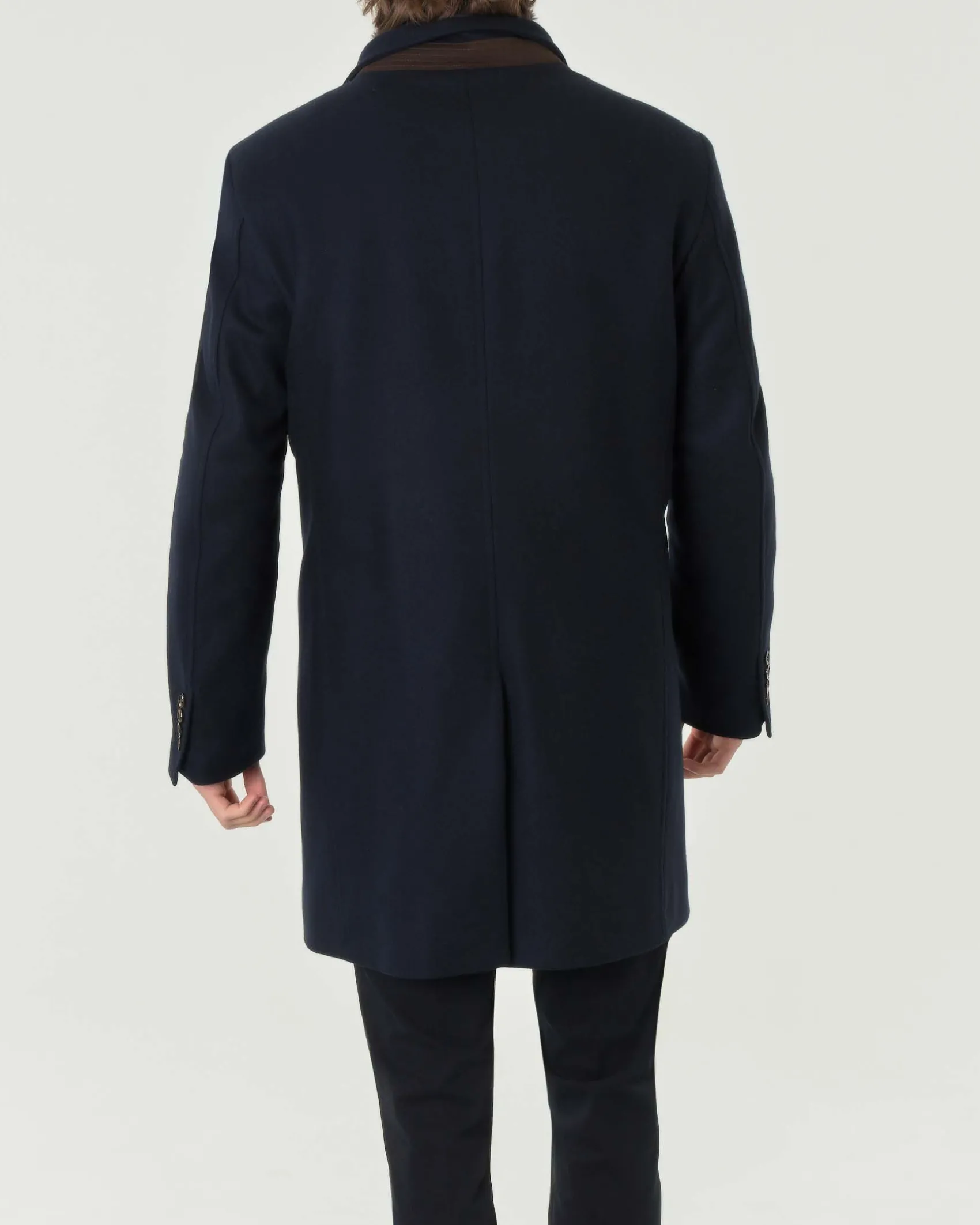 Cappotto Pellizzari blu in panno idrorepellente di misto lana e cashmere con pettorina rimovibile