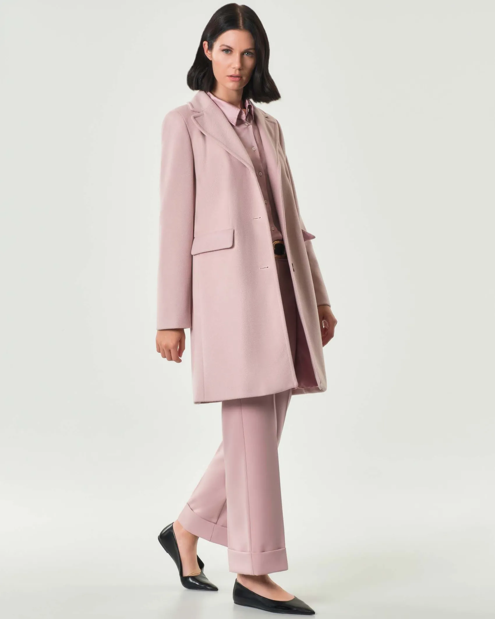 Cappotto rosa Emme Marella in jersey panno soft di viscosa con scollo a rever