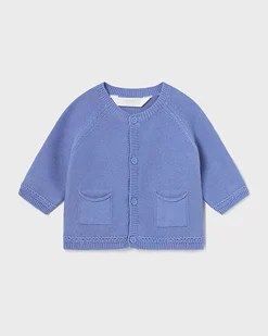 Cardigan avio in puro cotone con maniche raglan e tasche applicate 4-12 mesi