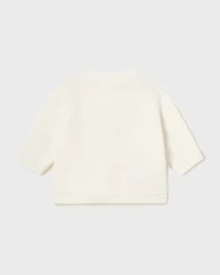 Cardigan avorio in puro cotone con maniche raglan e tasche applicate 4-12 mesi