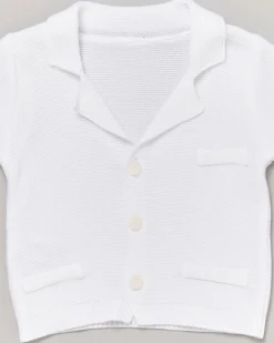 Cardigan bianco in cotone con lavorazione tricot 9-24 mesi