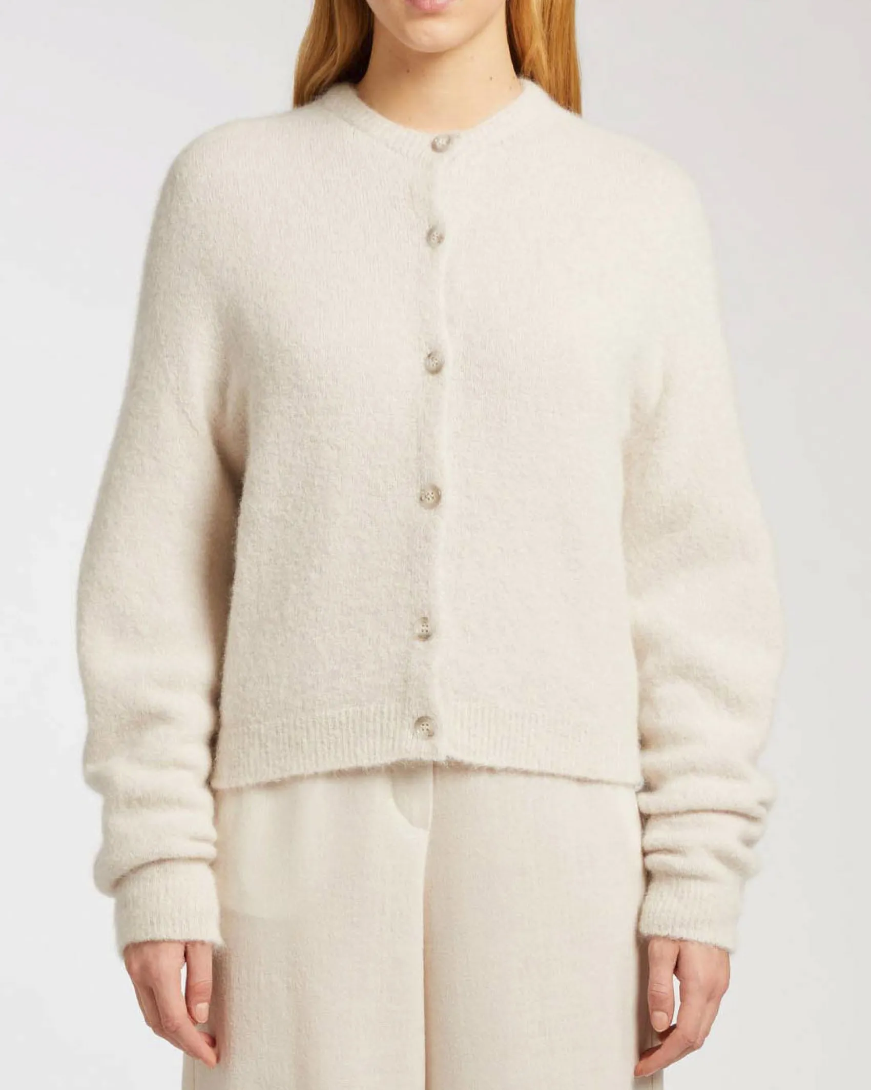 Cardigan color gesso Marella in misto alpaca stretch dal fit boxy e giromanica sceso