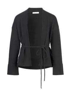 Cardigan Elsy nero in misto viscosa con cinturino