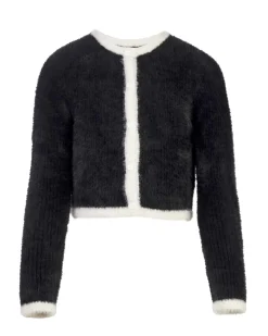Cardigan Elsy nero punto pelliccia con orli bianchi