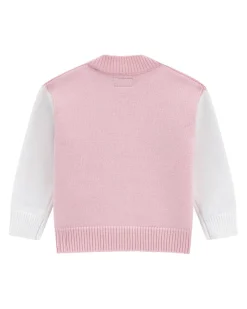 Cardigan Guess in misto viscosa rosa e bianco con patch