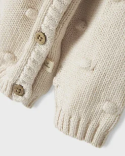 Cardigan Lil'Atelier color panna in puro cotone con pois in rilievo