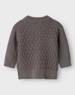 Cardigan Lil'Atelier grigio antracite in puro cotone a trecce