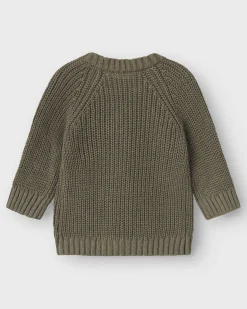 Cardigan Lil'Atelier verde militare in cotone tricot
