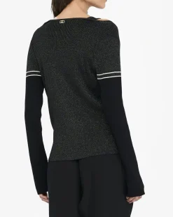 Cardigan Liu Jo Sport nero in maglia con dettagli in pizzo e lurex
