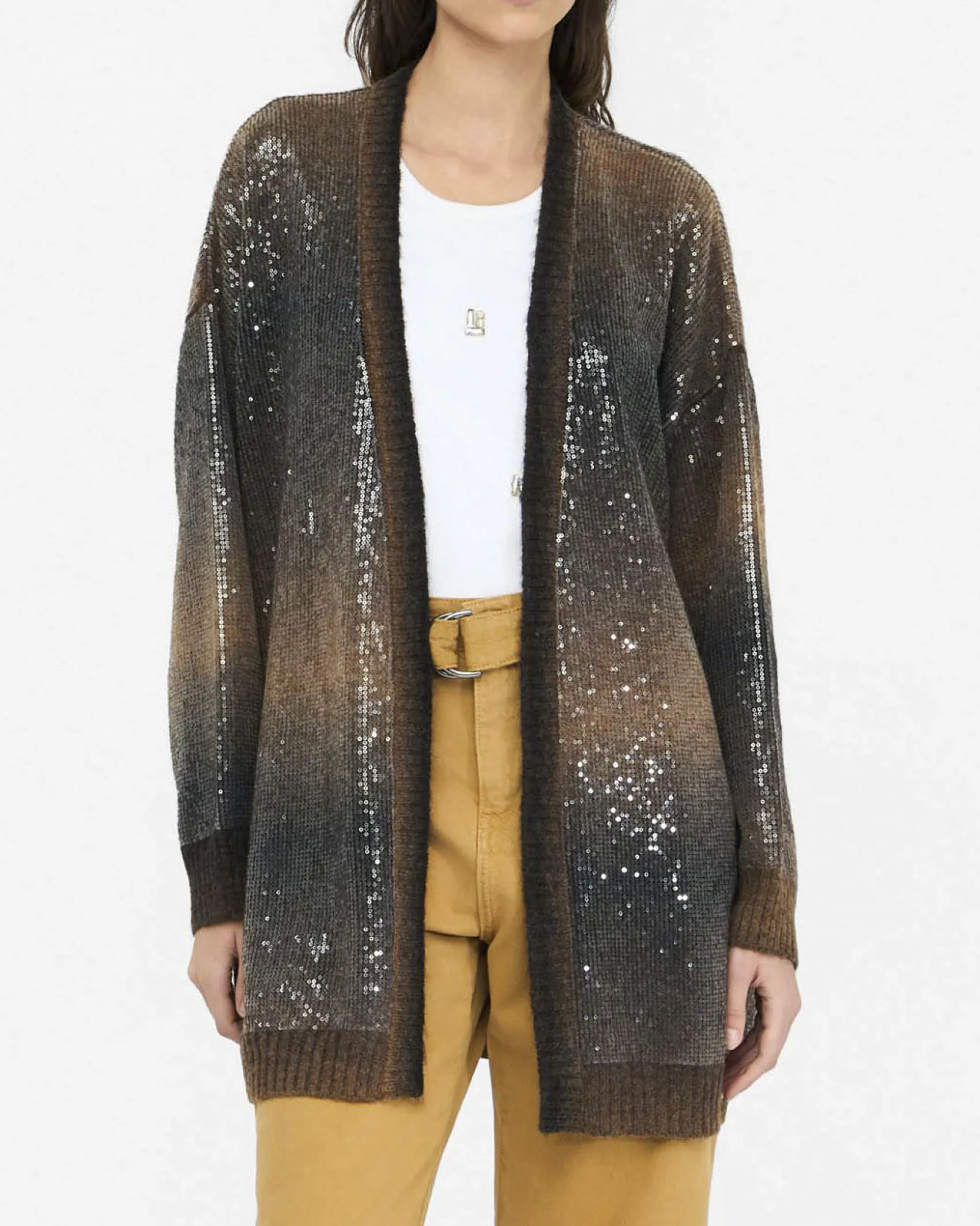 Cardigan lungo Liu Jo Jeans grigio in maglia con dettagli decorativi