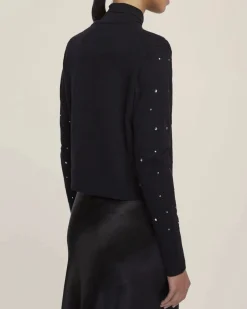 Cardigan nero Emme Marella in misto viscosa con scollo tondo e strass applicati sul davanti e maniche