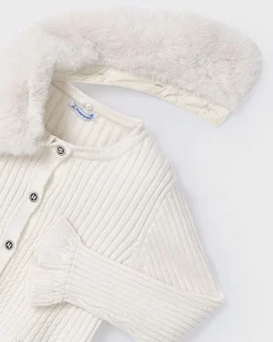 Cardigan panna Mayoral in viscosa a coste con collo pelliccia