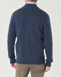Cardigan Pellizzari blu indaco in maglia finezza 7 di pura lana merino con tasche frontali e collo alto