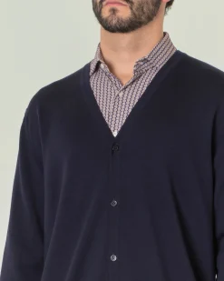 Cardigan Pellizzari blu navy in lana merino con chiusura a bottoni
