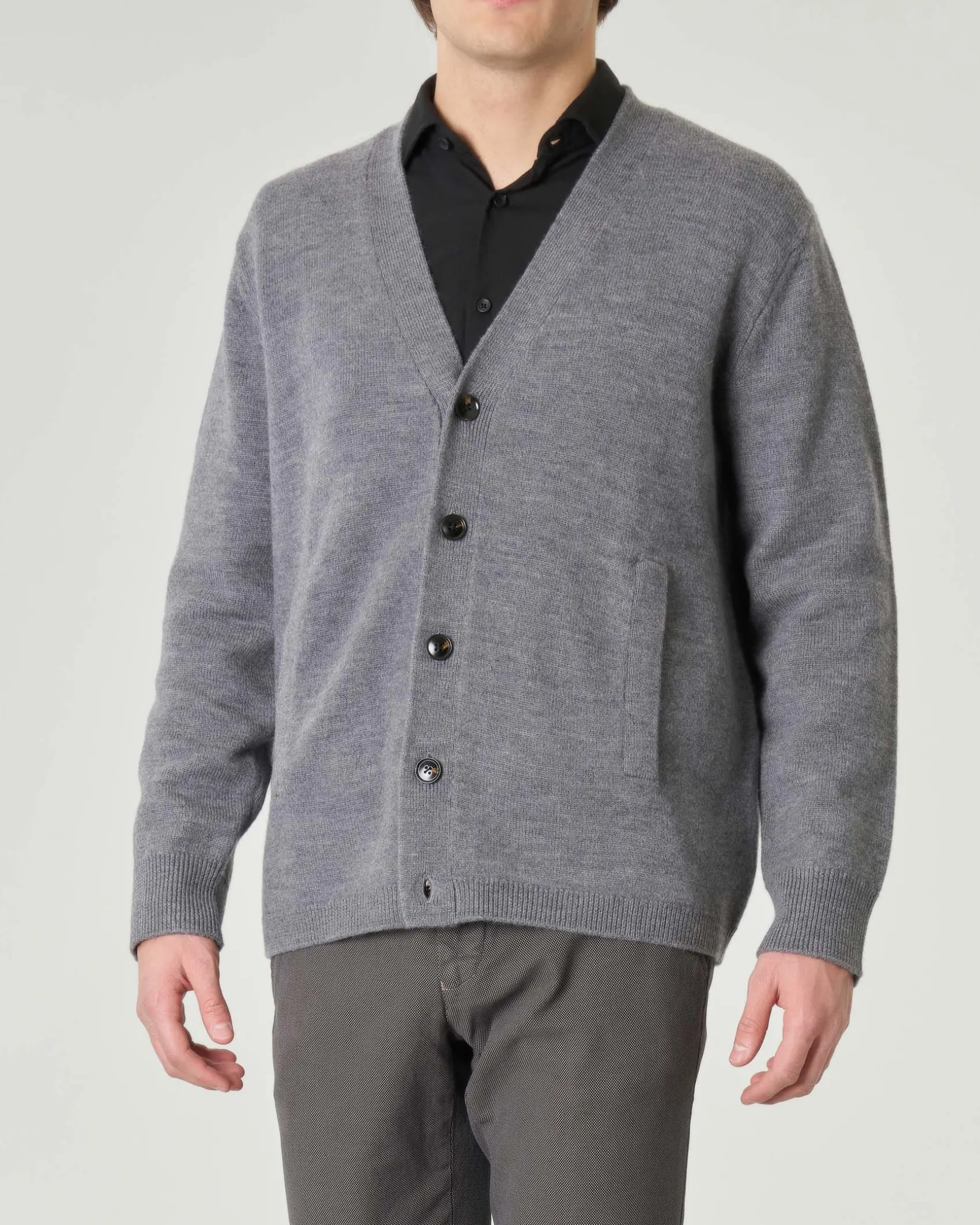 Cardigan Pellizzari finezza 5 oversize grigio in pura lana merino