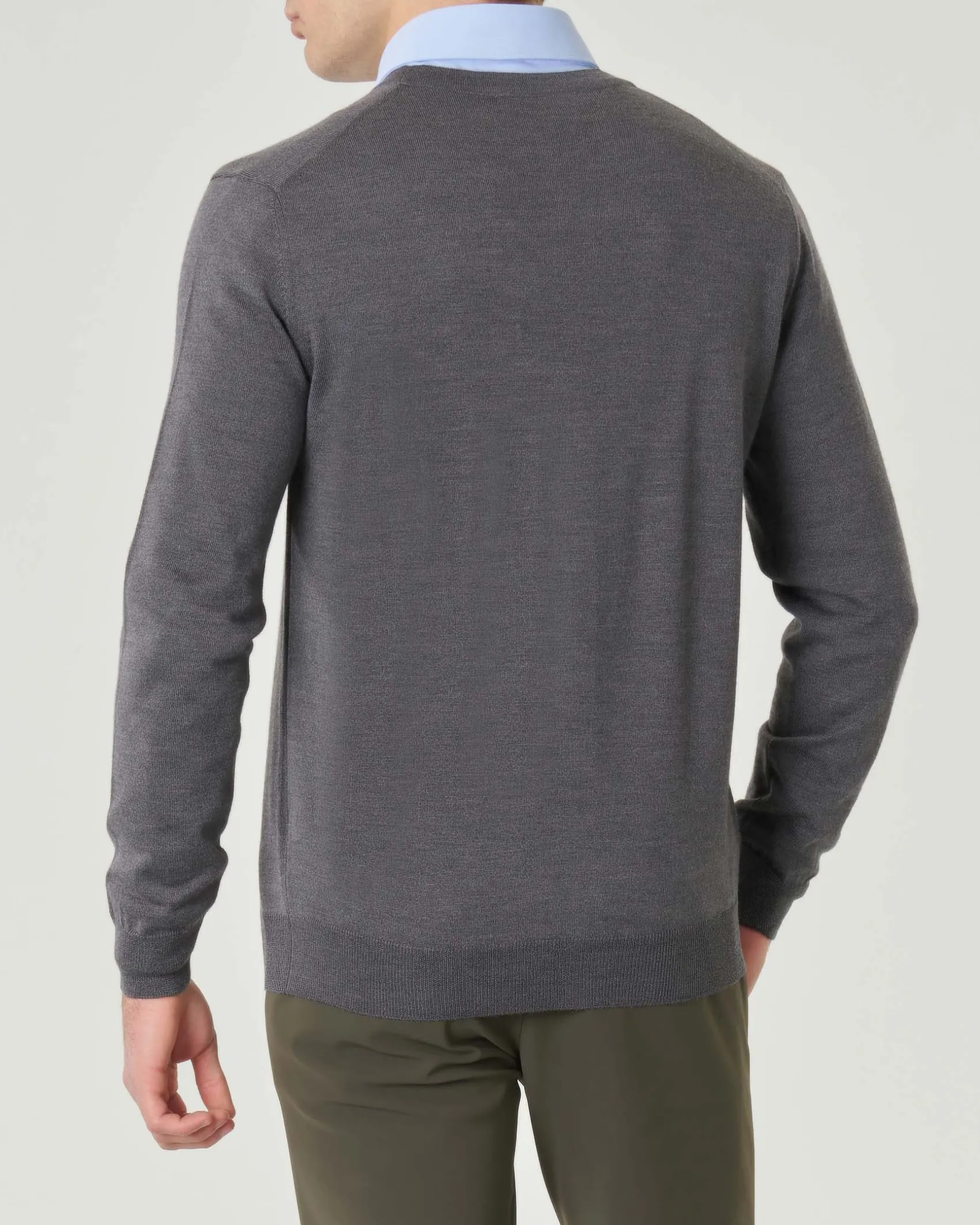 Cardigan Pellizzari grigio medio in pura lana merino con chiusura a bottoni