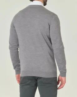 Cardigan Pellizzari grigio in pura lana merino con chiusura a bottoni