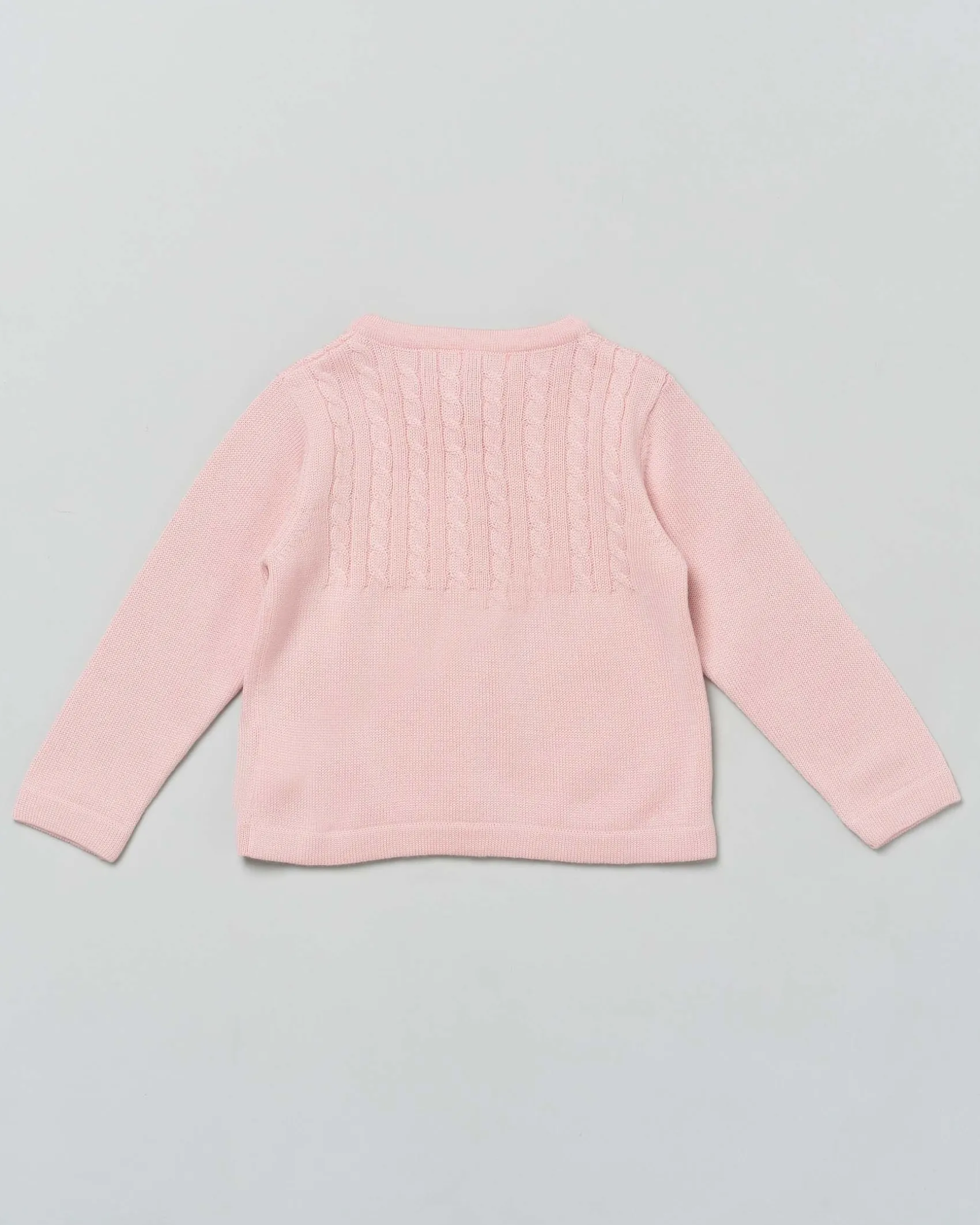 Cardigan rosa in pura lana con inserto fronte e retro a trecce