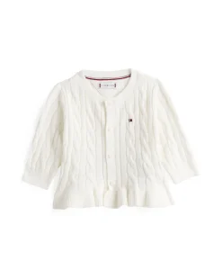 Cardigan Tommy Hilfiger bianco a trecce con volant