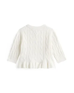 Cardigan Tommy Hilfiger bianco a trecce con volant