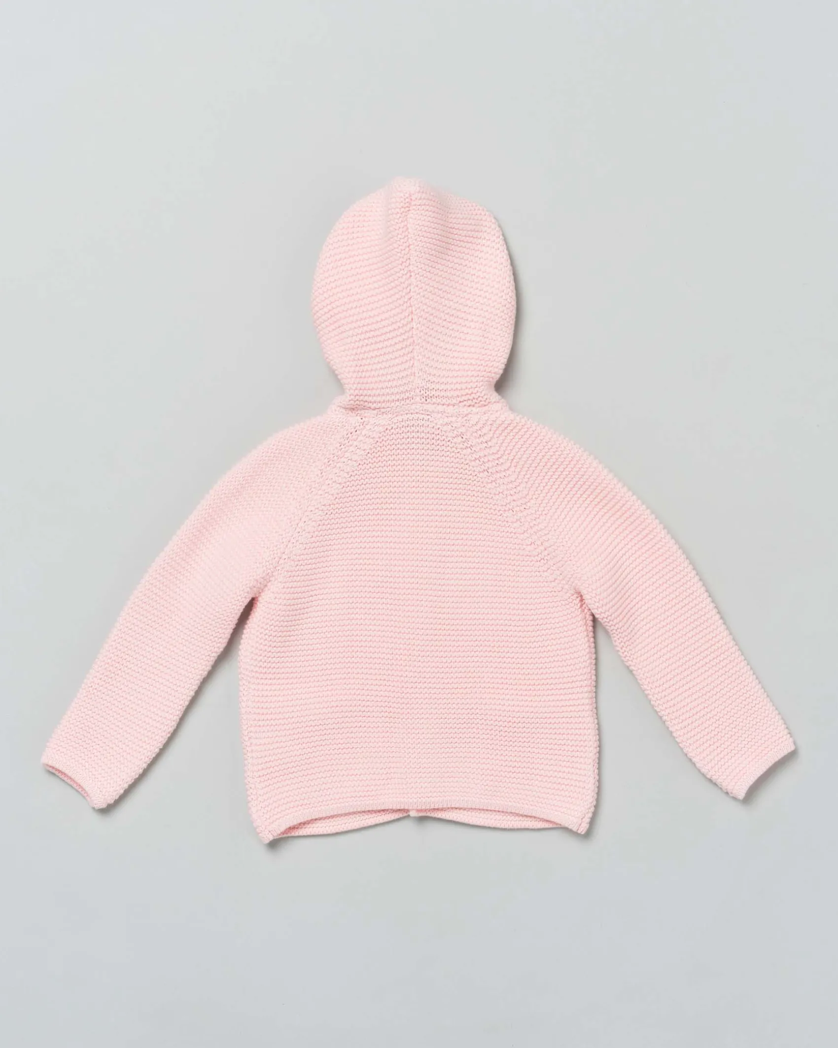 Cardigan tricot rosa in puro cotone con cappuccio