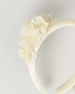 Cerchiello avorio imbottito con fiori applicati