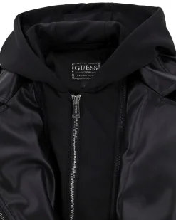 Chiodo Guess in ecopelle nera con cappuccio in felpa