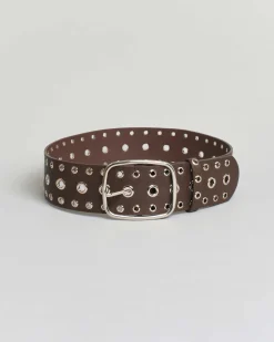 Cintura alta marrone Hlo! in similpelle con borchie in metallo all over