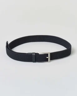Cintura Armani Exchange blu in tessuto intrecciato con dettagli in pelle
