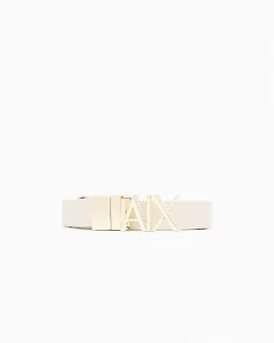 Cintura Armani Exchange beige in pelle con fibbia logo dorata