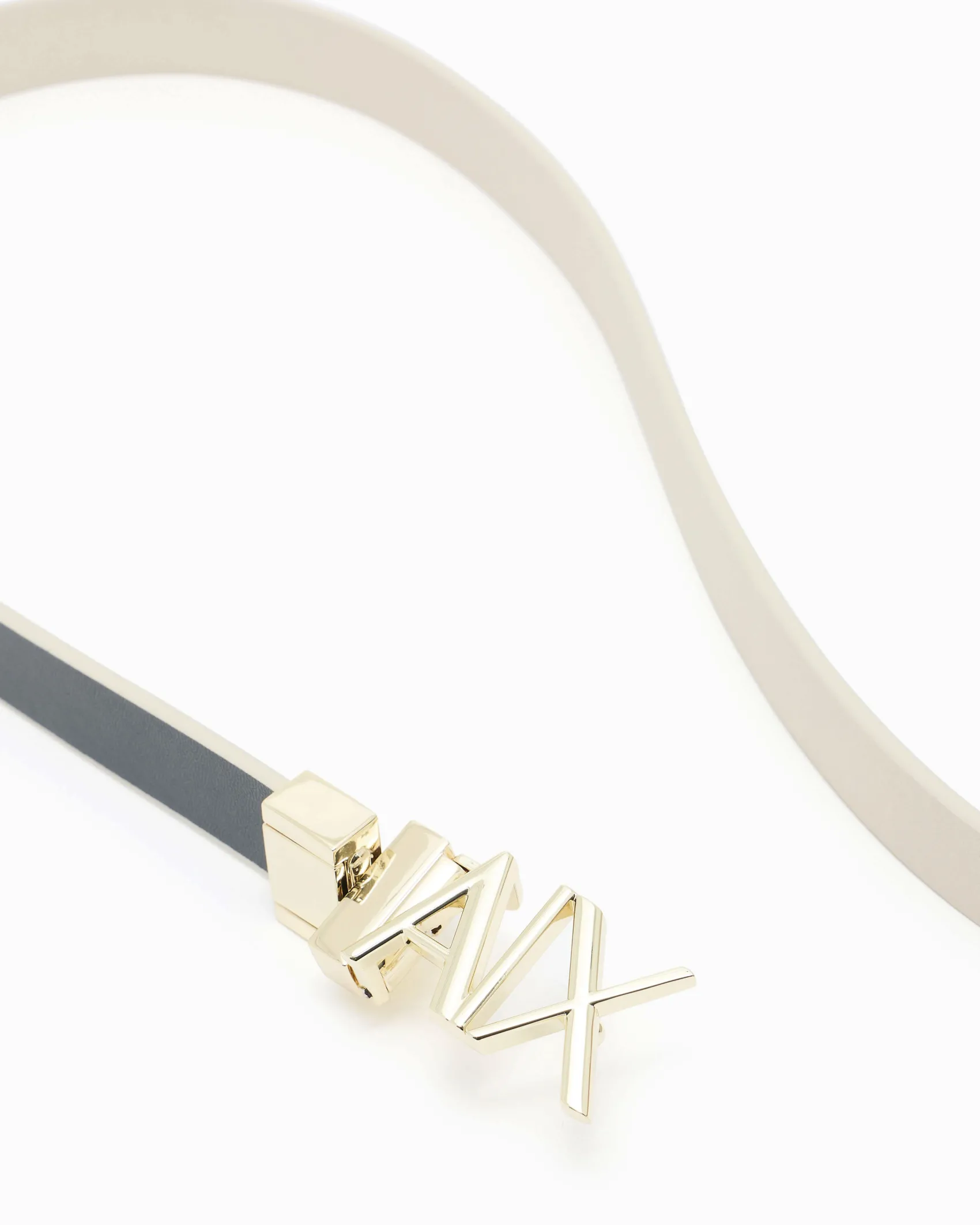Cintura Armani Exchange beige in pelle con fibbia logo dorata