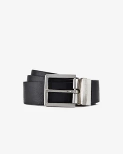 Cintura Armani Exchange nera in pelle martellata reversibile in blu