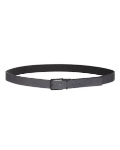 Cintura Armani Exchange nera in pelle con logo all over reversibile in grigio