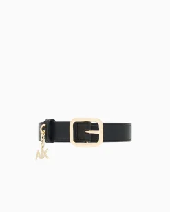 Cintura Armani Exchange nera in similpelle con dettaglio logo metallico