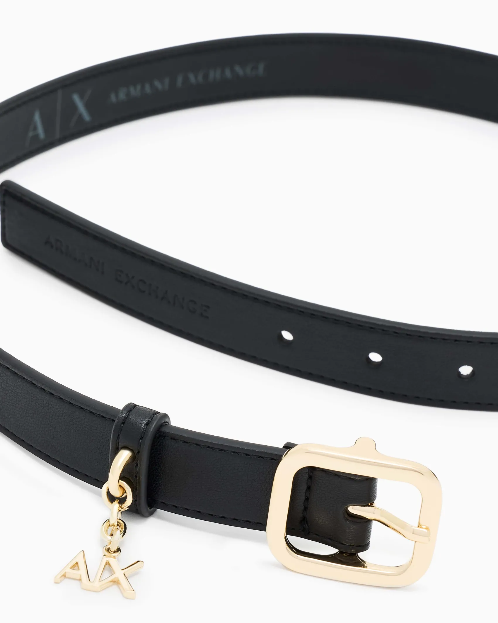 Cintura Armani Exchange nera in similpelle con dettaglio logo metallico