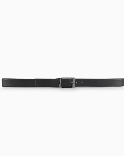 Cintura Armani Exchange nera in pelle saffiano reversibile in pelle liscia testa di moro